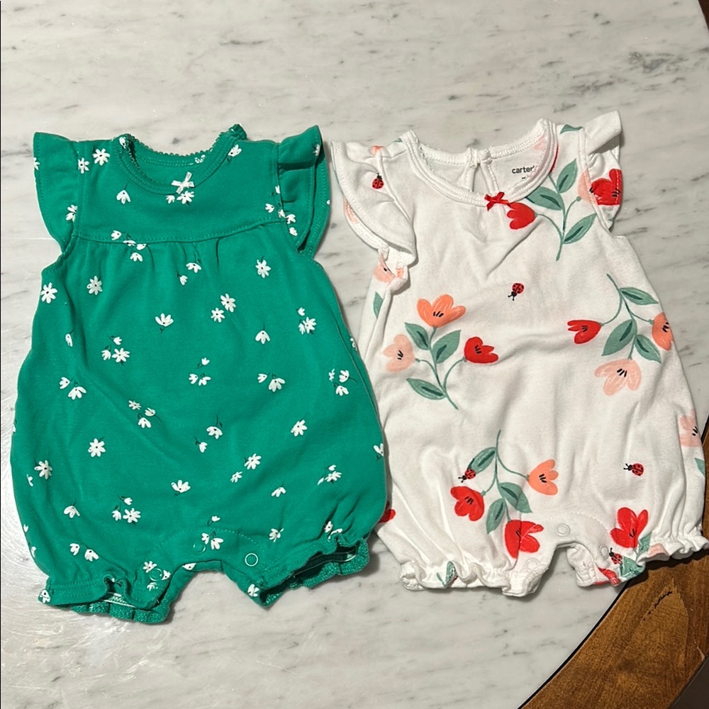 Carter's Floral Baby Romper Set - Green and White